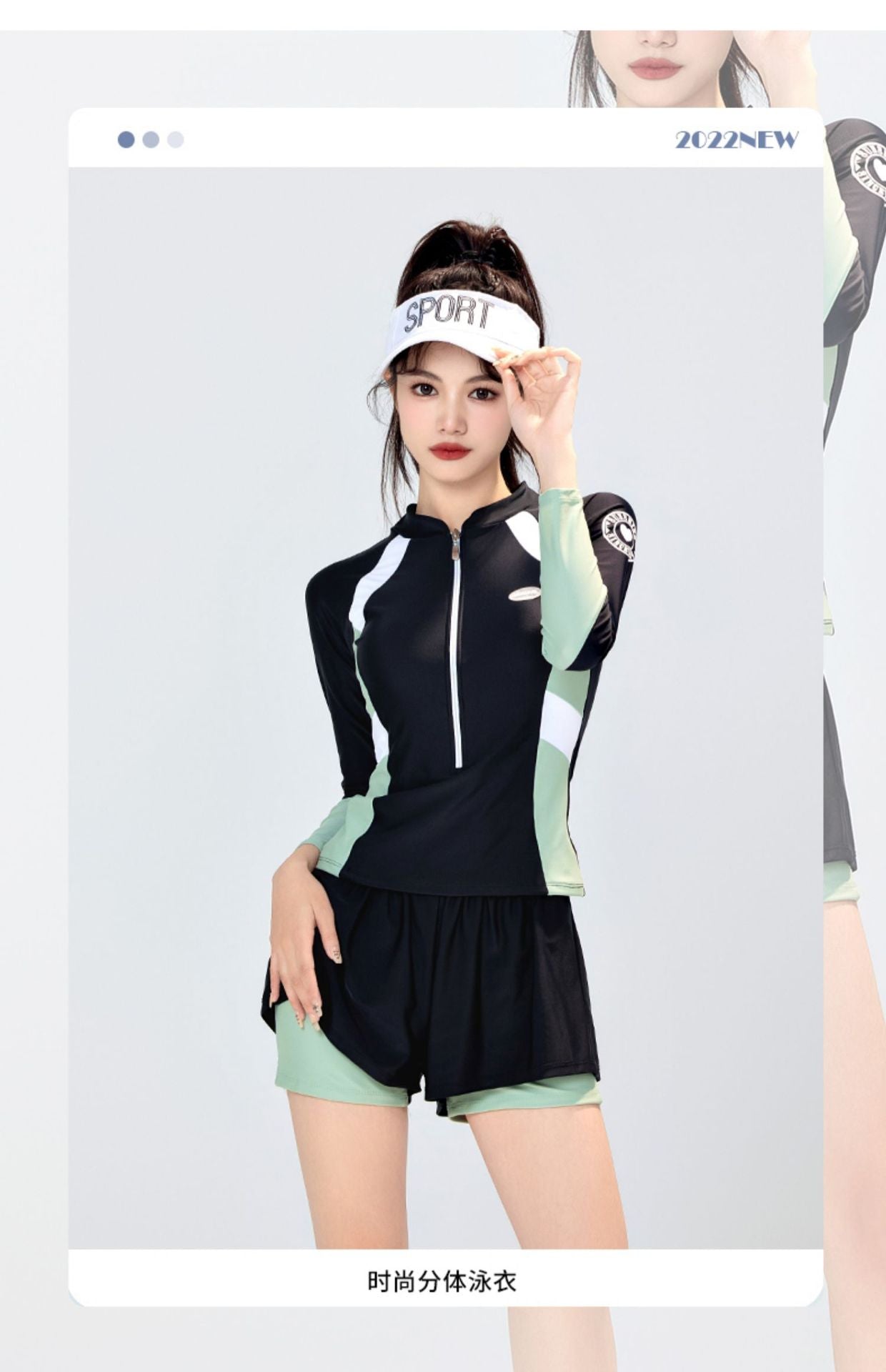 Swimsuit Female Student Sports Girl Conservative Split Boxer Long-Sleeved Swimsuit Hot Spring New 2025 Sun Protection Slimming Look