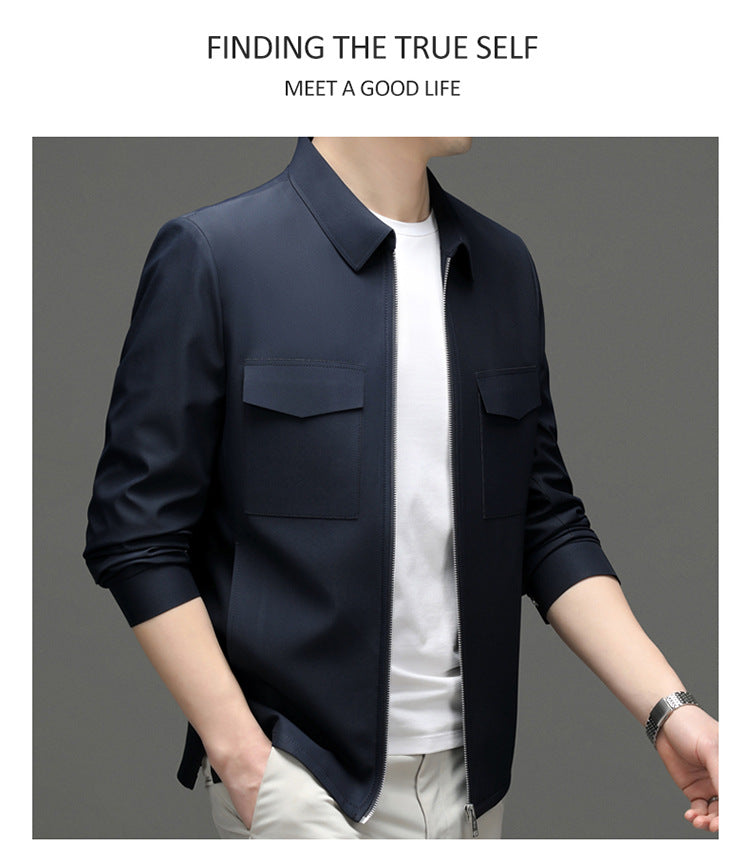 2026 Spring New Men's Jacket with Turn-Down Collar, Workwear Pockets, Short Style, Casual Top for Young and Middle-Aged Men, Trendy Men's Fashion