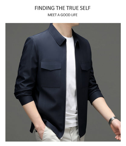 2026 Spring New Men's Jacket with Turn-Down Collar, Workwear Pockets, Short Style, Casual Top for Young and Middle-Aged Men, Trendy Men's Fashion