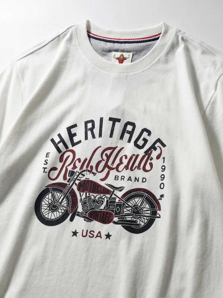 Summer men's American retro 220g technology sanding heavy industry wash cotton Ami khaji printed short sleeve solid color T-shirt