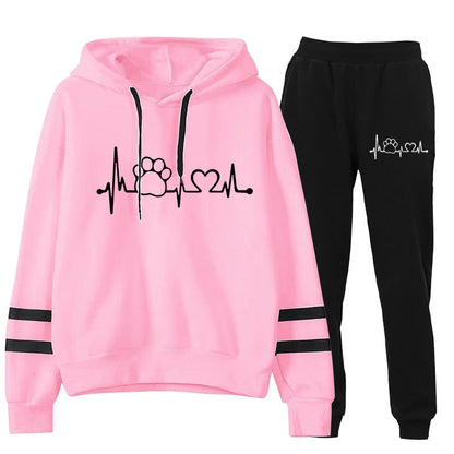 Cross-border supply Europe and the United States ECG dog feet printed parallel bars striped sweater jacket suit sweater European code plus size