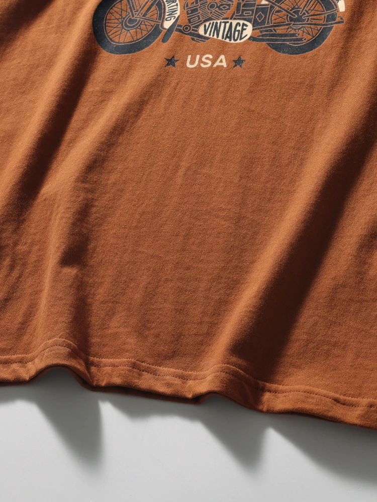 Summer men's American retro 220g technology sanding heavy industry wash cotton Ami khaji printed short sleeve solid color T-shirt