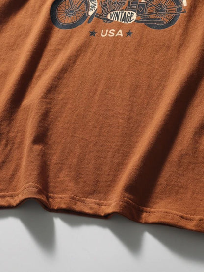 Summer men's American retro 220g technology sanding heavy industry wash cotton Ami khaji printed short sleeve solid color T-shirt