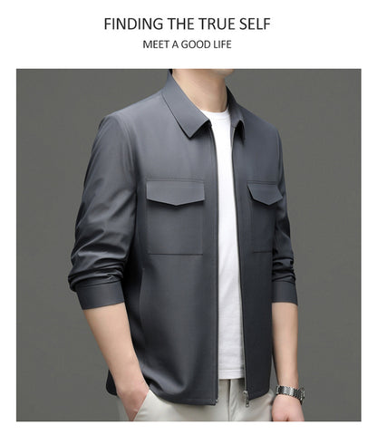 2026 Spring New Men's Jacket with Turn-Down Collar, Workwear Pockets, Short Style, Casual Top for Young and Middle-Aged Men, Trendy Men's Fashion