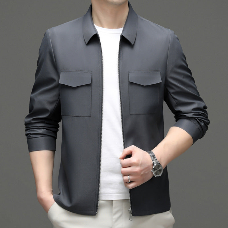 2026 Spring New Men's Jacket with Turn-Down Collar, Workwear Pockets, Short Style, Casual Top for Young and Middle-Aged Men, Trendy Men's Fashion