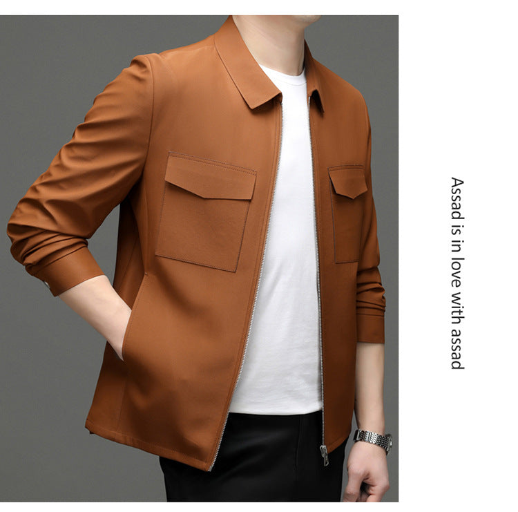 2026 Spring New Men's Jacket with Turn-Down Collar, Workwear Pockets, Short Style, Casual Top for Young and Middle-Aged Men, Trendy Men's Fashion