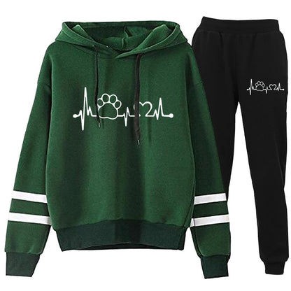 Cross-border supply Europe and the United States ECG dog feet printed parallel bars striped sweater jacket suit sweater European code plus size