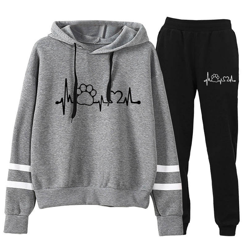 Cross-border supply Europe and the United States ECG dog feet printed parallel bars striped sweater jacket suit sweater European code plus size