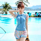 Swimsuit Female Student Sports Girl Conservative Split Boxer Long-Sleeved Swimsuit Hot Spring New 2025 Sun Protection Slimming Look